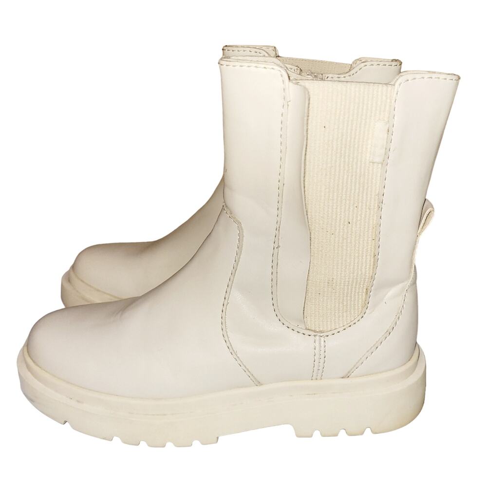 Zara White Chunky Moto Boots Faux Leather Chelsea Womens Fall Winter Boho 5